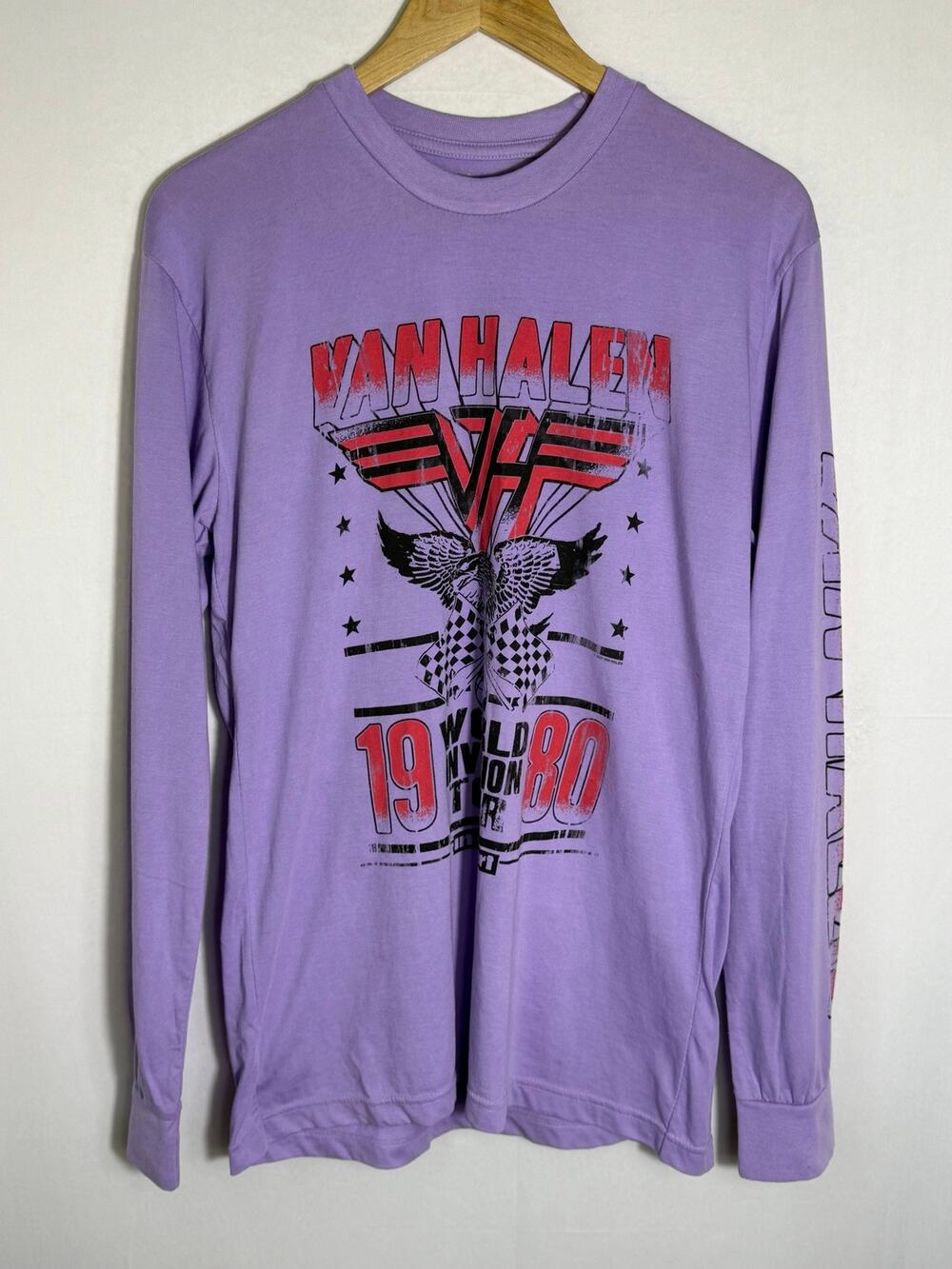 Van Halen 1980 World Invasion Tour Long Sleeve Shirt Purple Lavender Mens M Rock